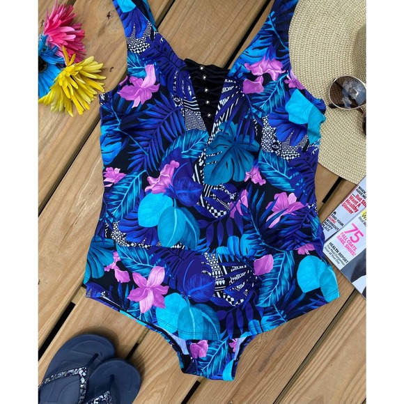 Swimsuits for All Swimsuit 16 Sarong Front One Piece NEW - Picture 1 of 9